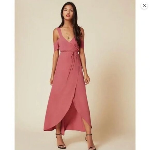 Reformation Jules Strawberry, Cold Shoulder Wrap Maxi Dress - Size 6 - Picture 1 of 8